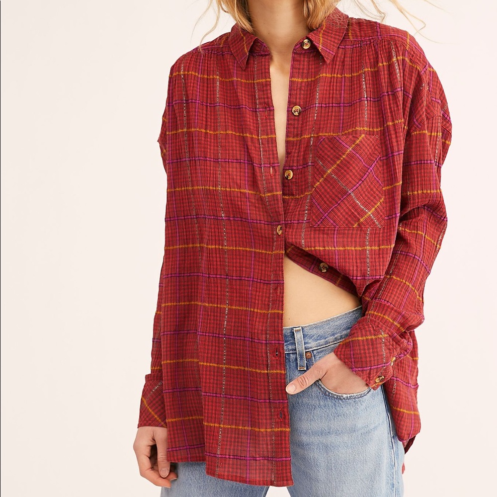 NWT Free People Break My Stride Buttondown Top - L